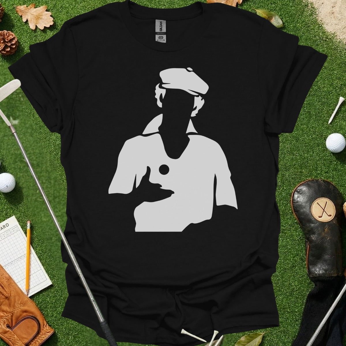 Golf Player Illustration Black Graphic Tee