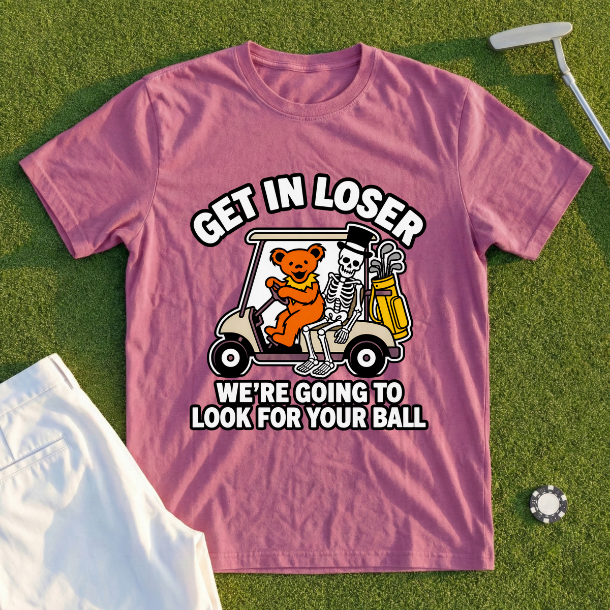 Get In Loser Bear And Skeleton Tee