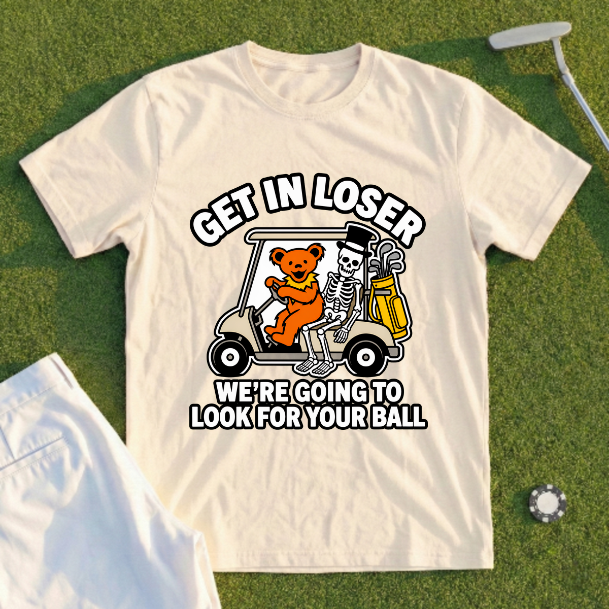 Get In Loser Bear And Skeleton Tee