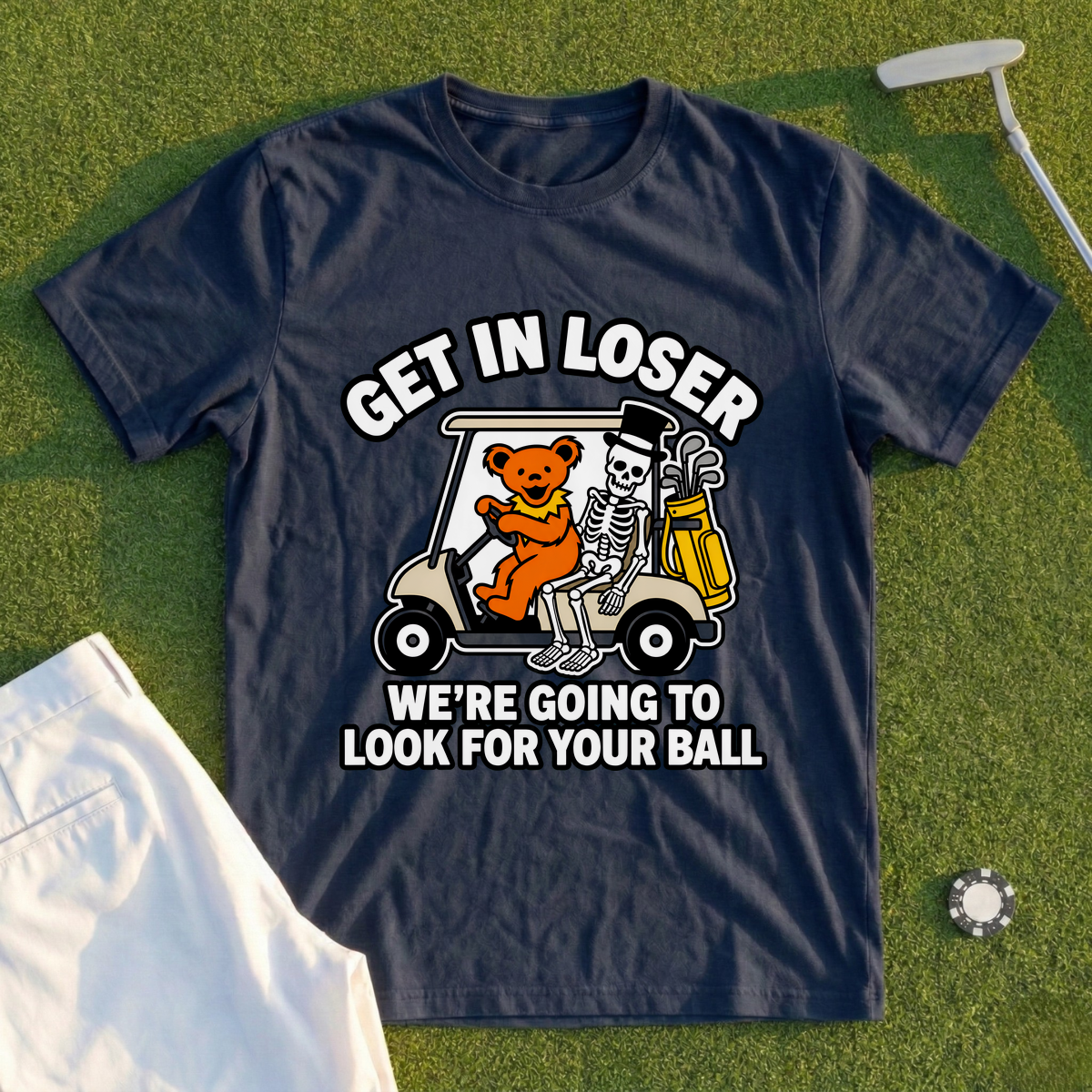 Get In Loser Bear And Skeleton Tee