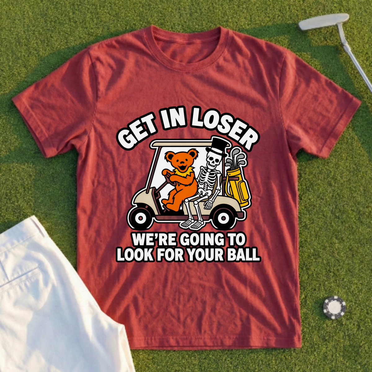Get In Loser Bear And Skeleton Tee