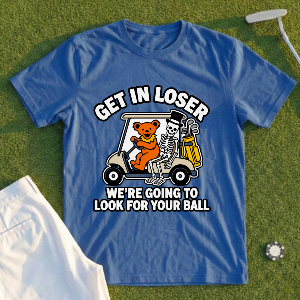 Get In Loser Bear And Skeleton Tee