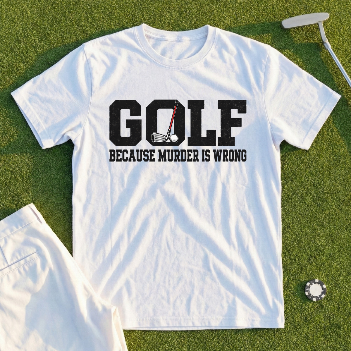 Golf Because Murder Is Wrong Varsity Tee