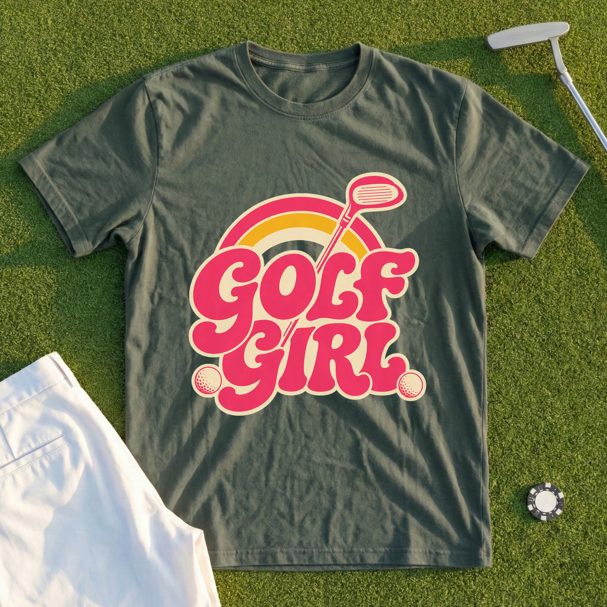 Golf Girl, Groovy Script Sunset Tee