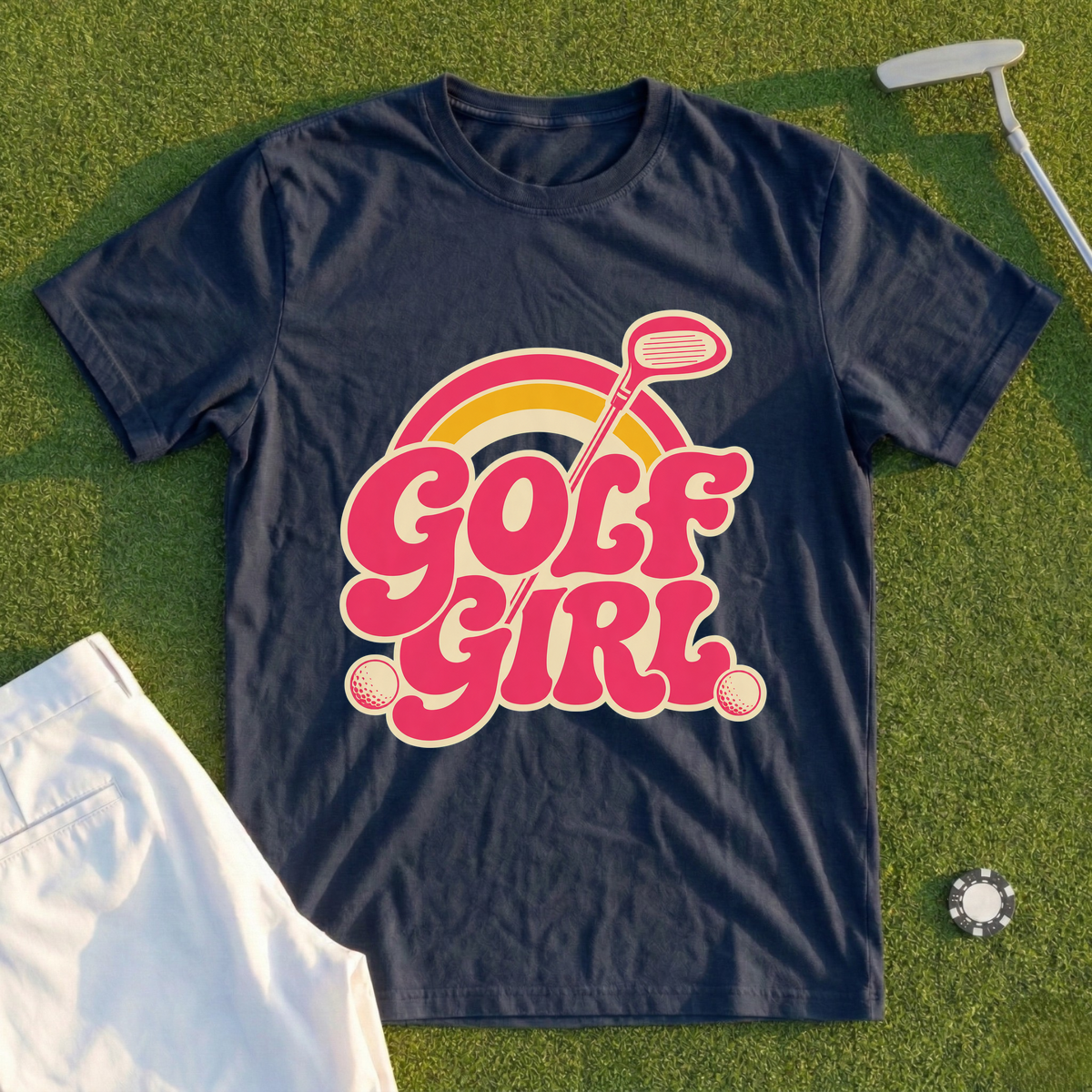 Golf Girl, Groovy Script Sunset Tee