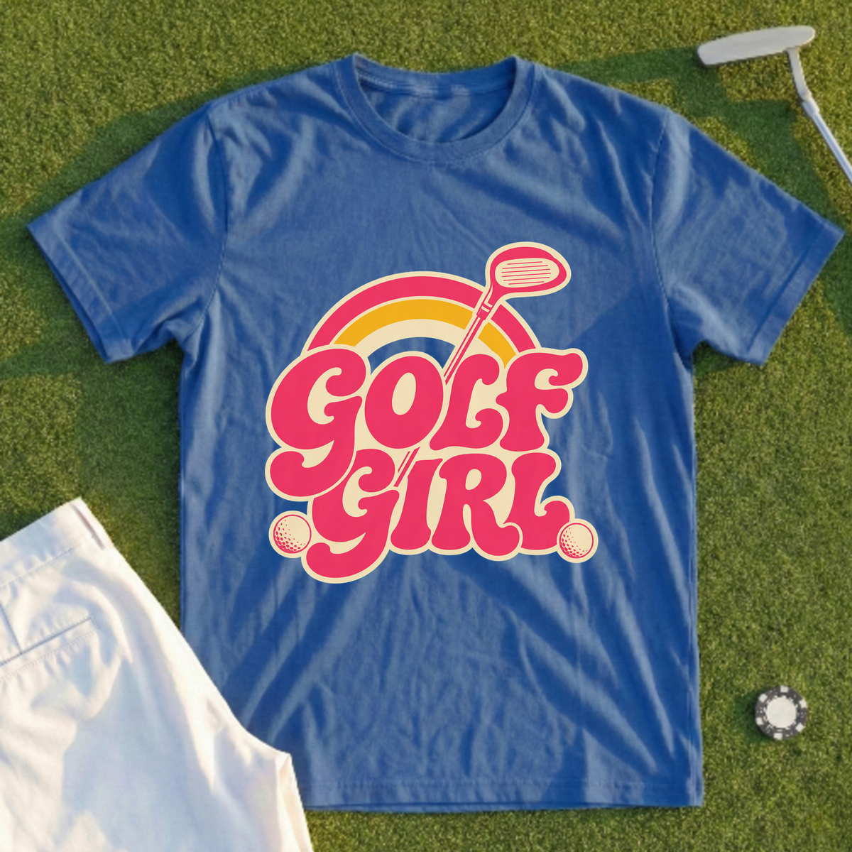 Golf Girl, Groovy Script Sunset Tee
