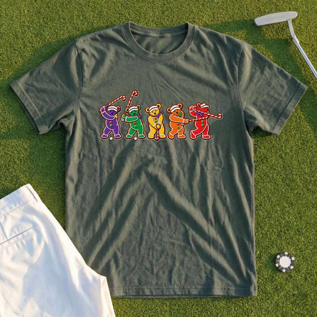 Golf Swing Bears Gingerbread Tee