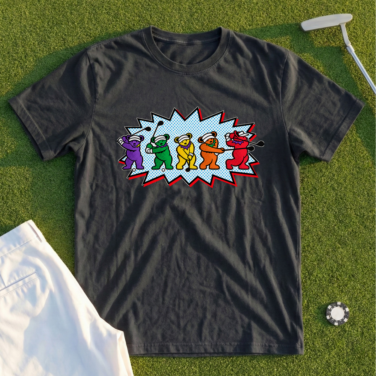 Golf Swing Bears Pop Art Tee