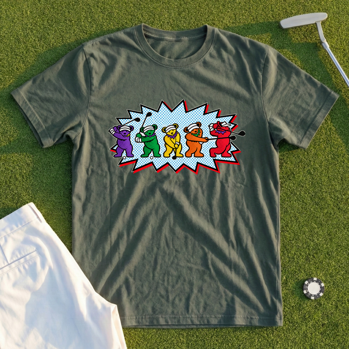 Golf Swing Bears Pop Art Tee