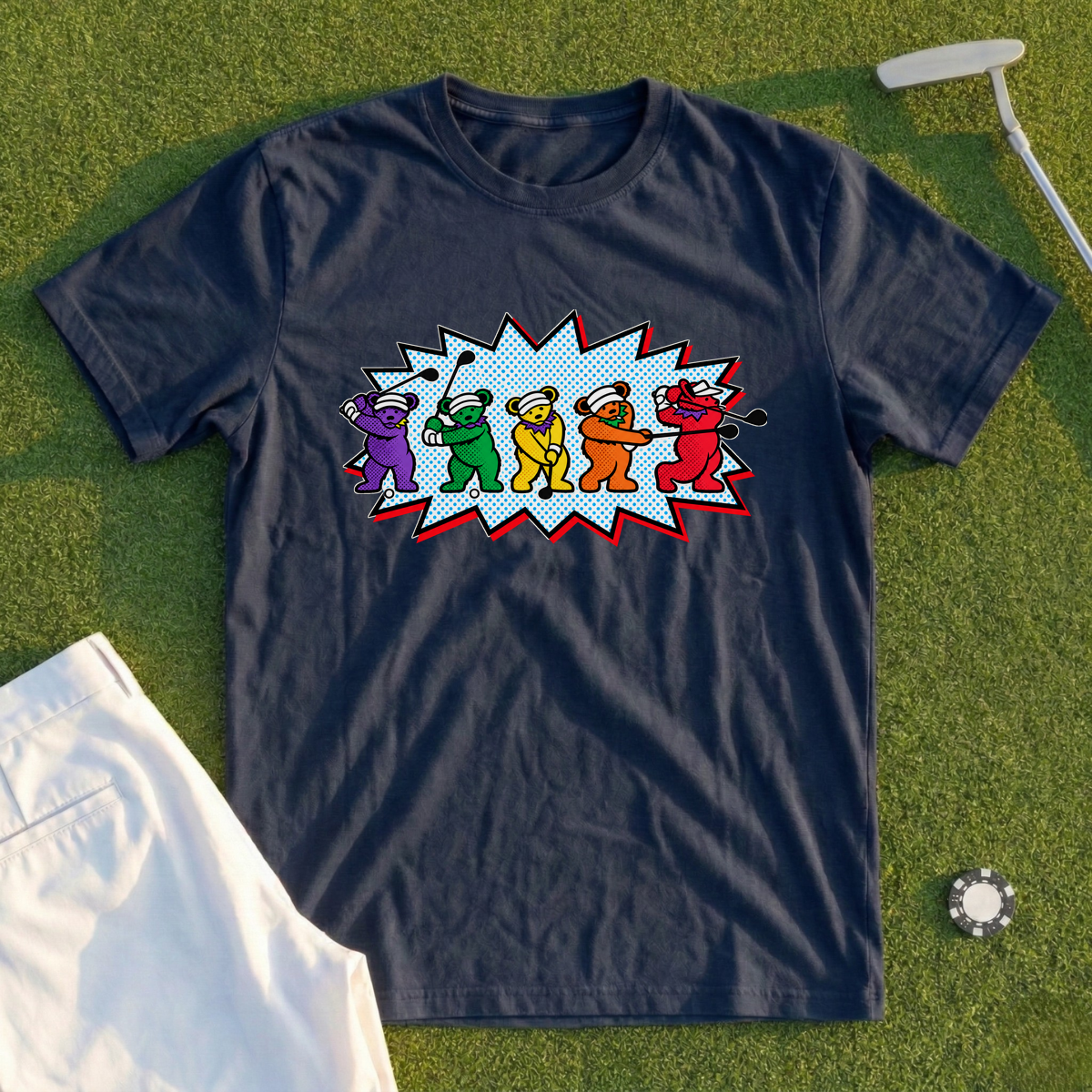 Golf Swing Bears Pop Art Tee