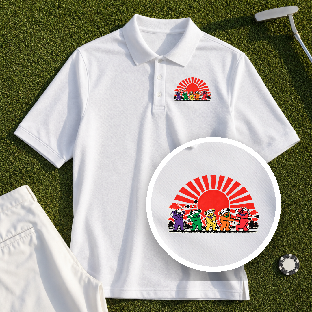 Golf Swing Bears Red Sun Performance Polo
