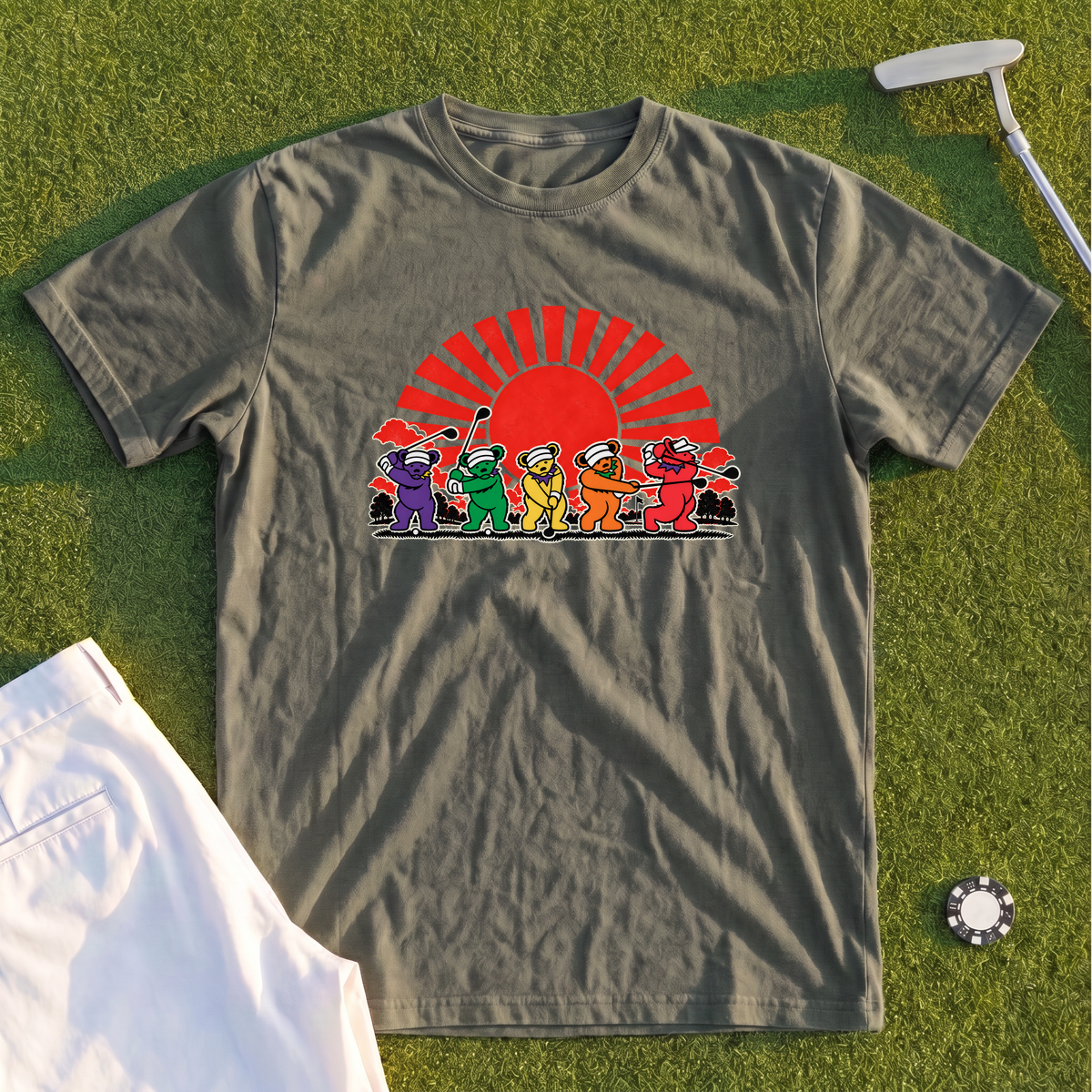 Golf Swing Bears Red Sun Premium Tee