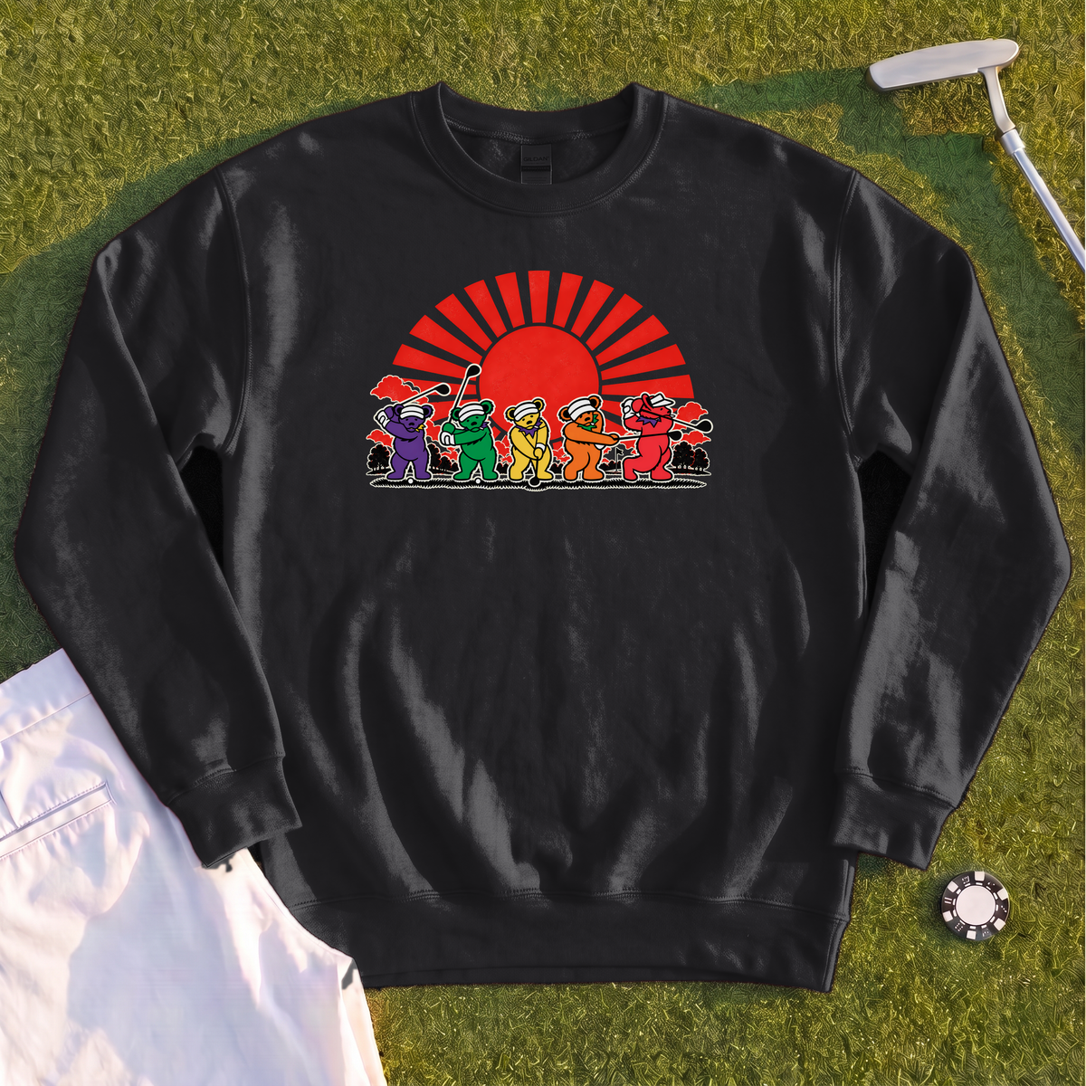Golf Swing Bears Red Sun Sweatshirt