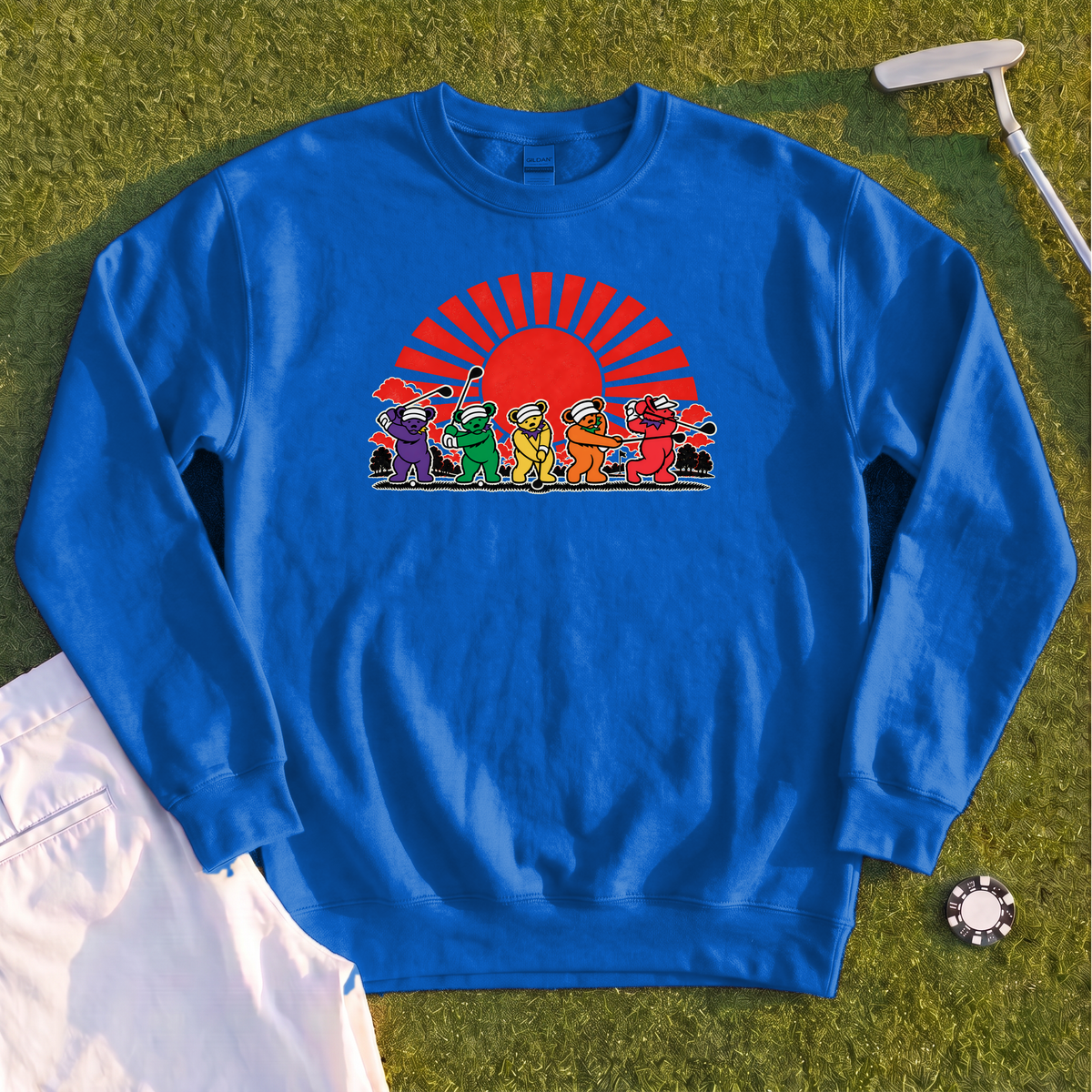 Golf Swing Bears Red Sun Sweatshirt