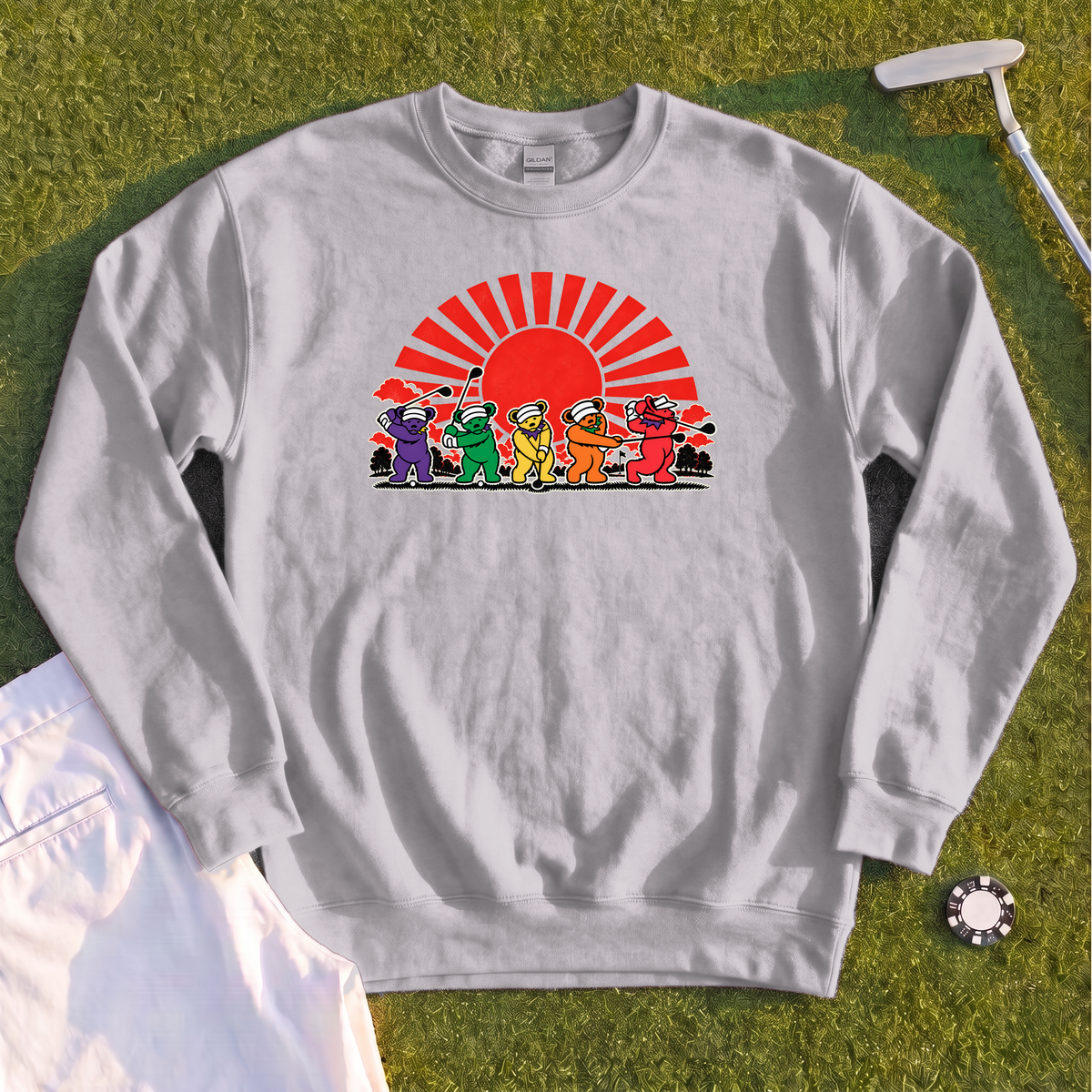 Golf Swing Bears Red Sun Sweatshirt