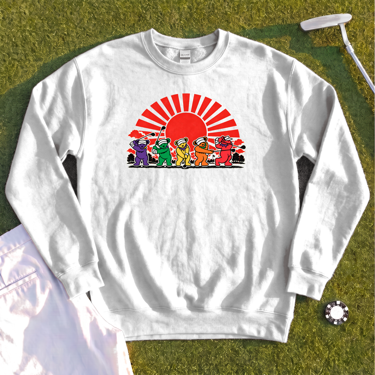 Golf Swing Bears Red Sun Sweatshirt