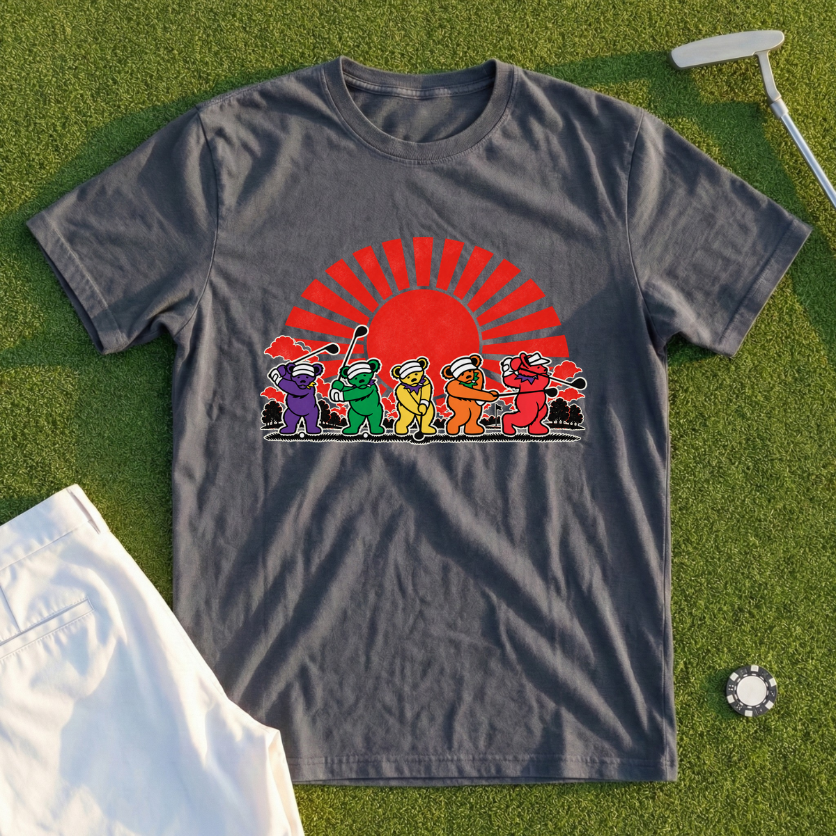 Golf Swing Bears Red Sun Tee