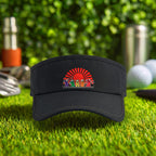 Golf Swing Bears Red Sun Visor in Black