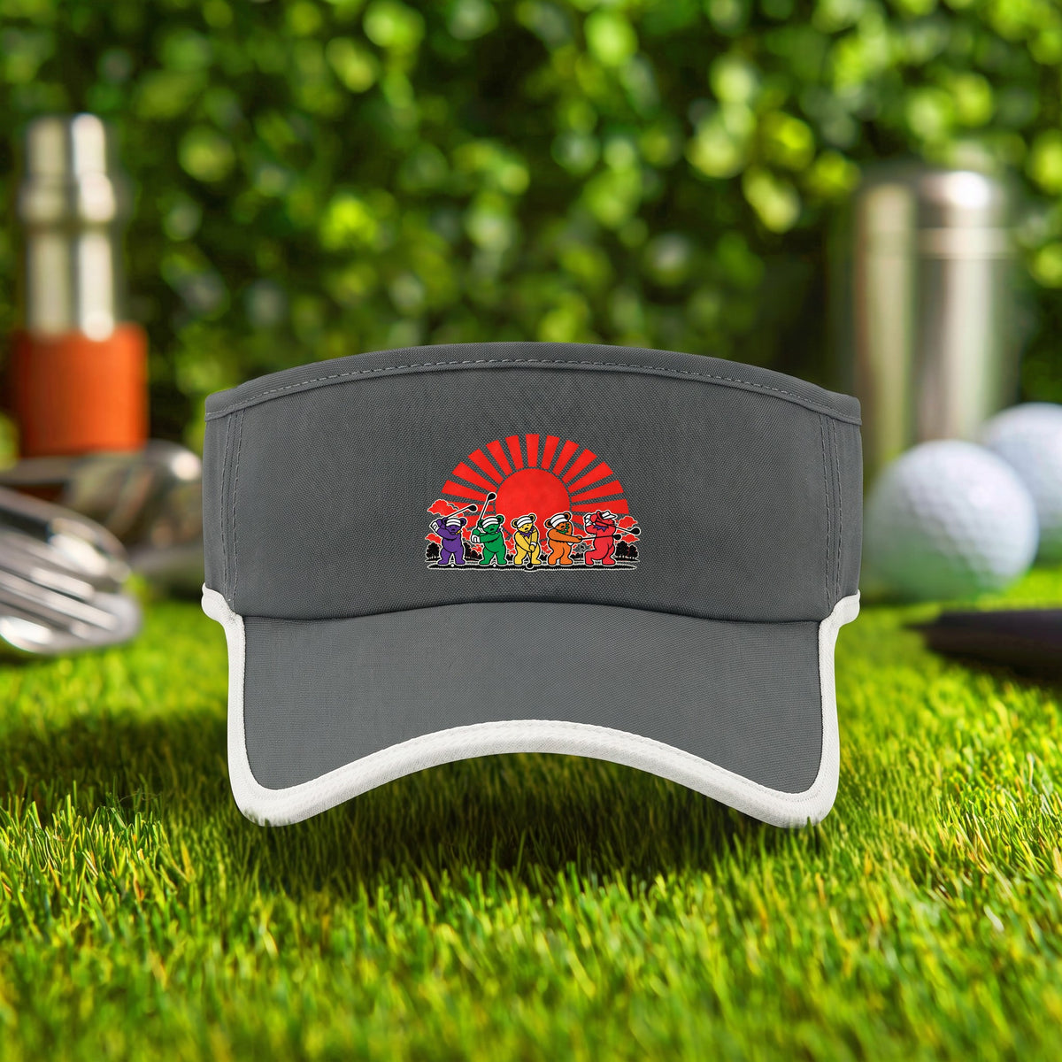Golf Swing Bears Red Sun Visor in Dark Grey