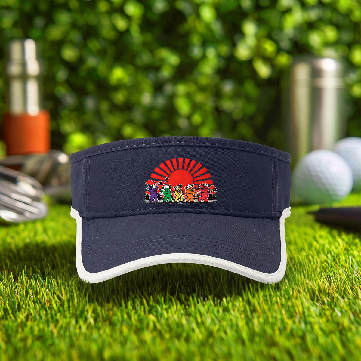 Golf Swing Bears Red Sun Visor in True Navy