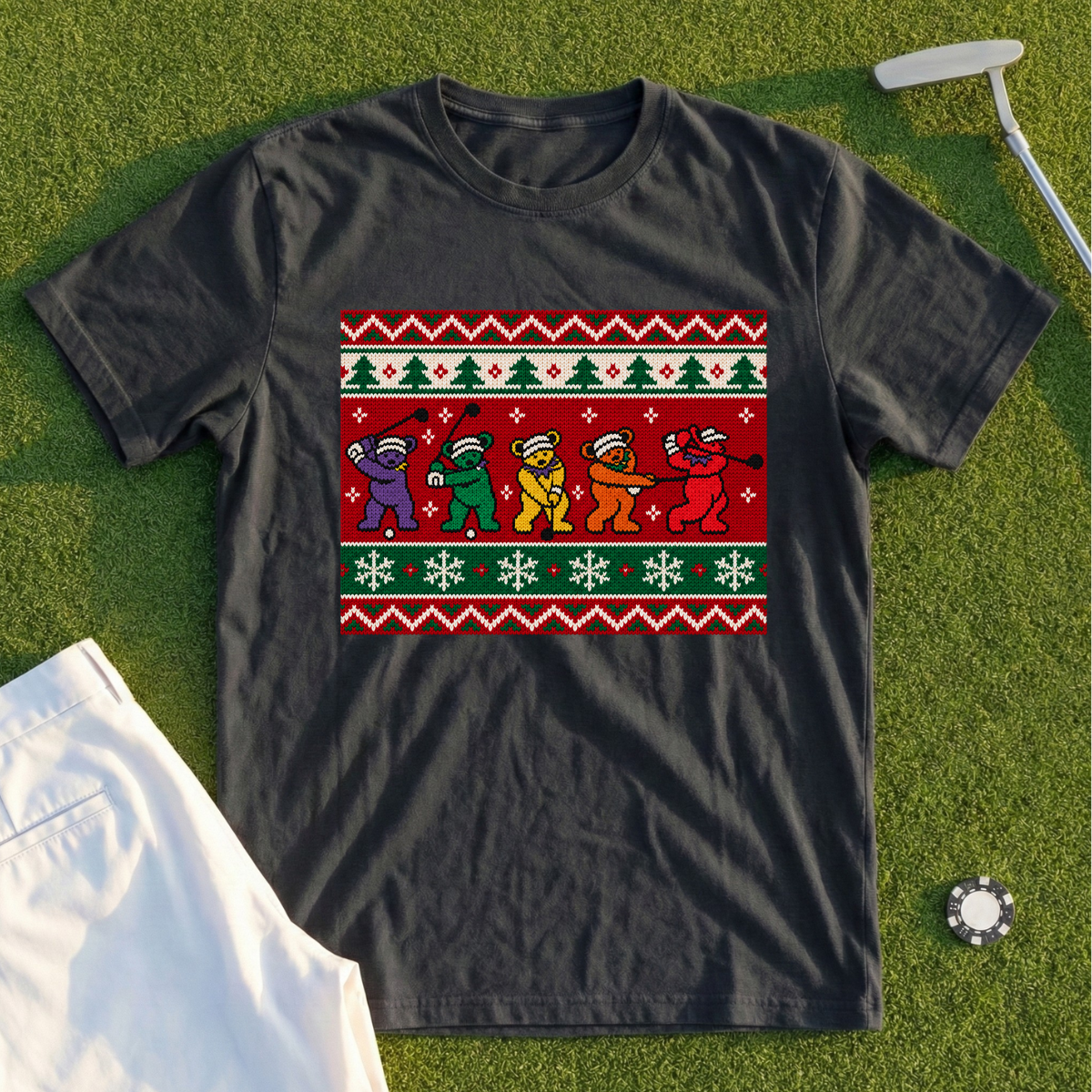 Golf Swing Bears Ugly Sweater Tee