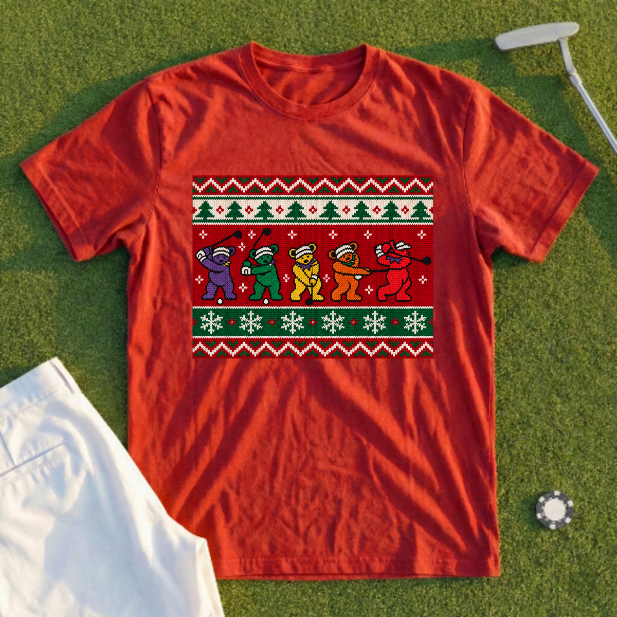 Golf Swing Bears Ugly Sweater Tee