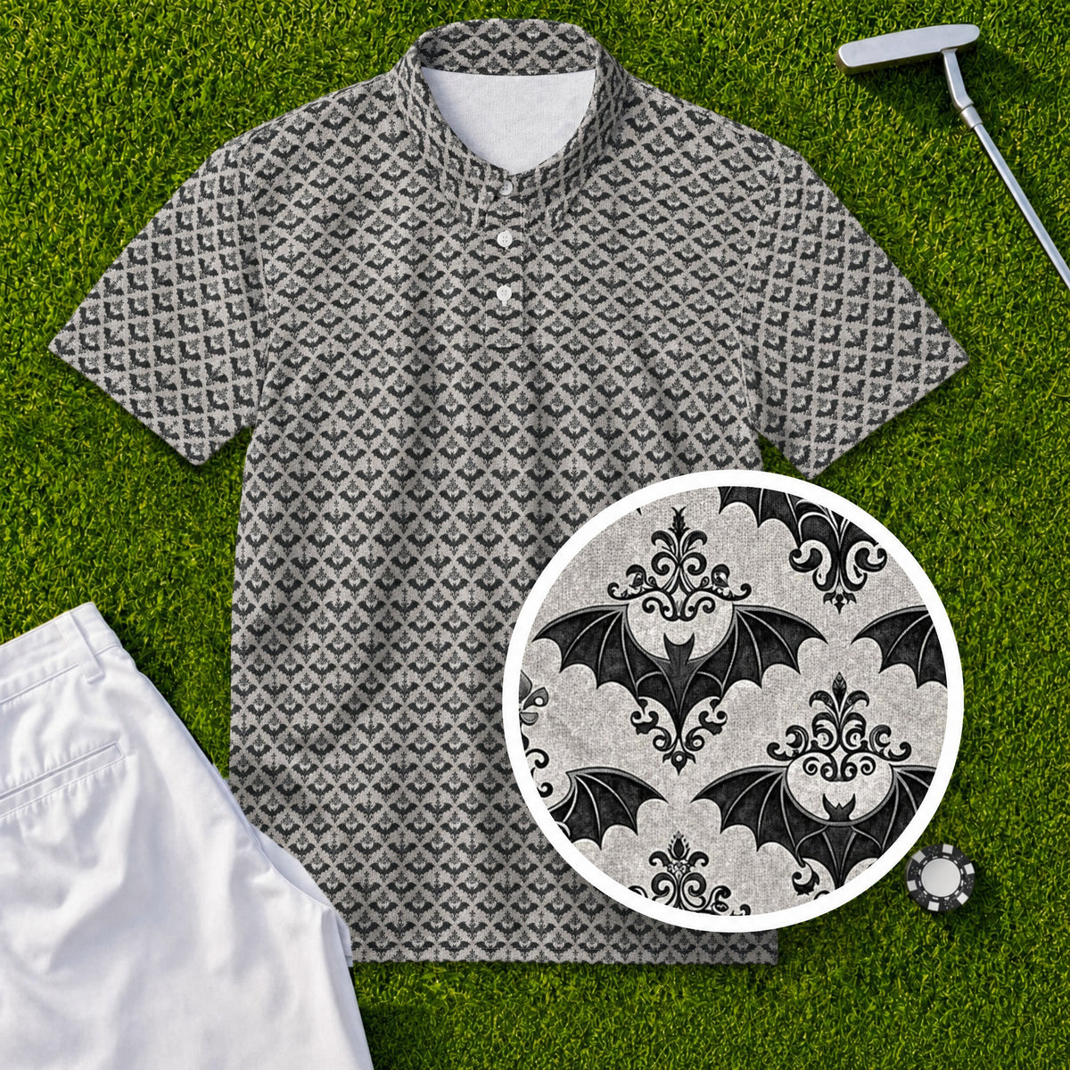 Gothic Bats Performance Print Polo