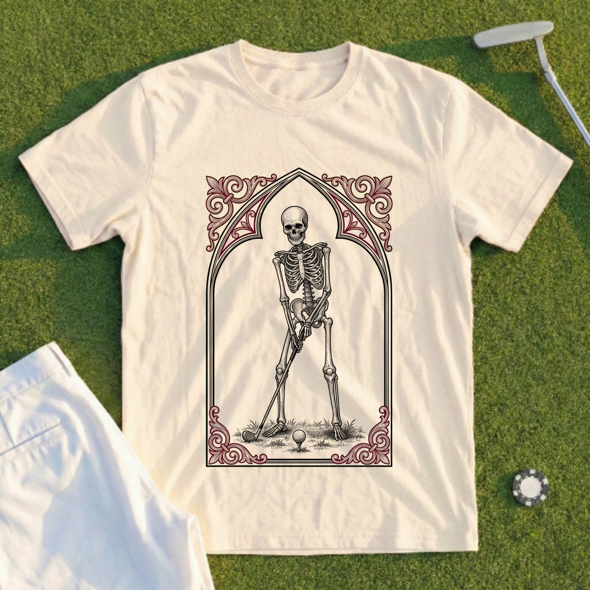 Gothic Skeleton Golfer Tee