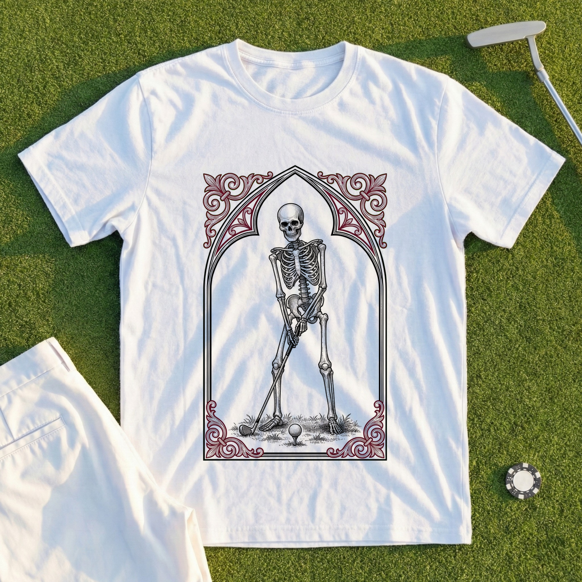 Gothic Skeleton Golfer Tee