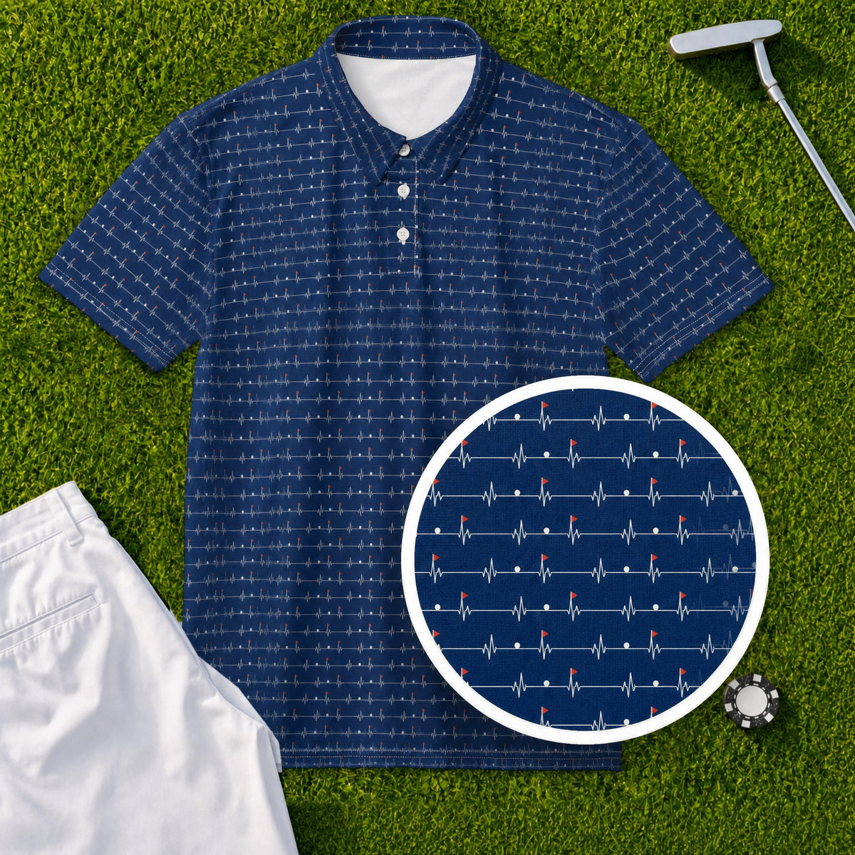 Heartbeat Stripe Performance Print Polo