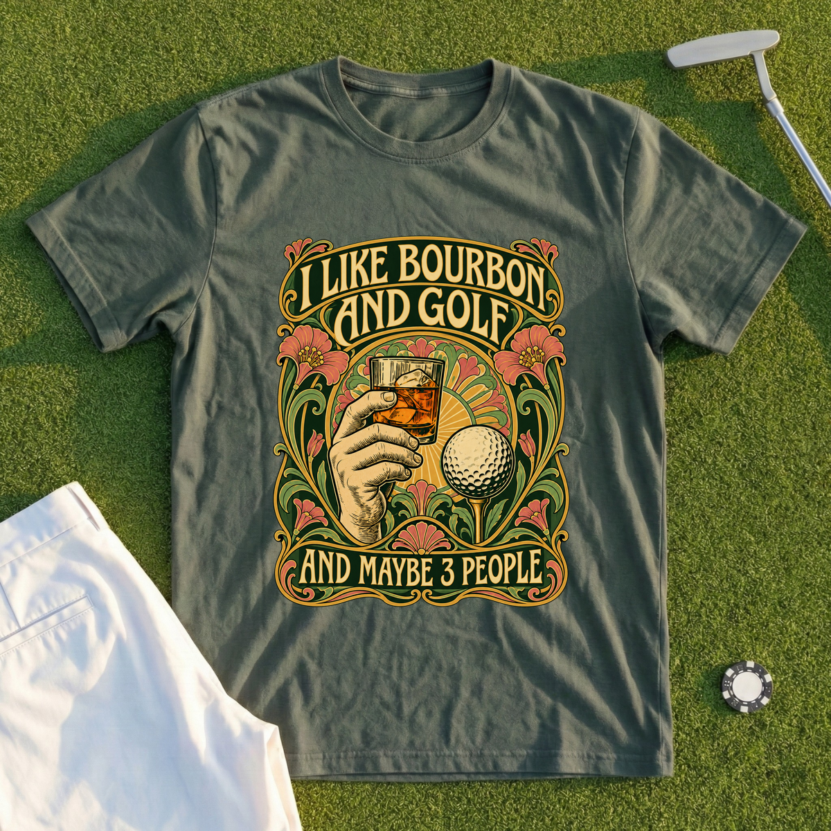 I Like Bourbon And Golf Art Nouveau Tee