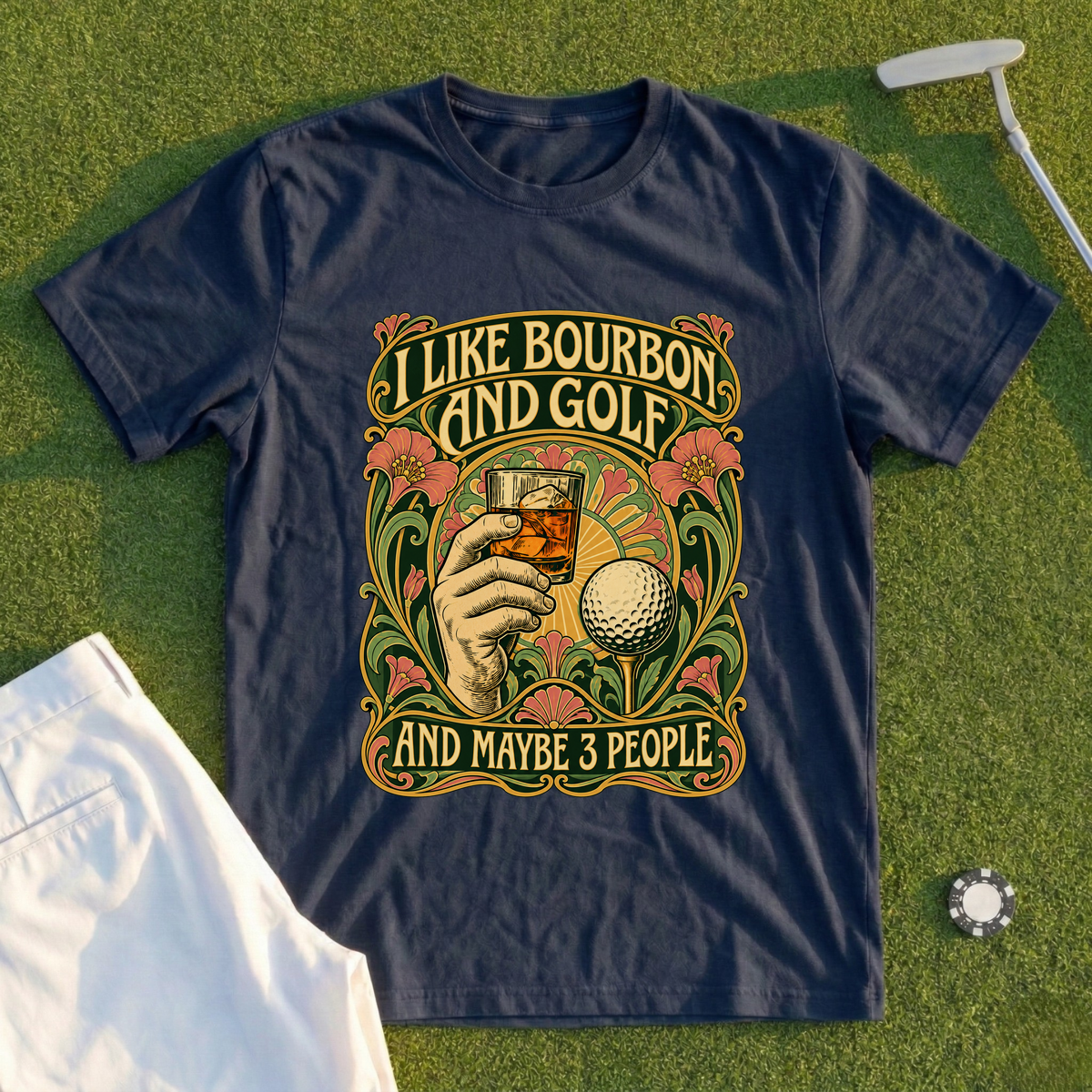 I Like Bourbon And Golf Art Nouveau Tee