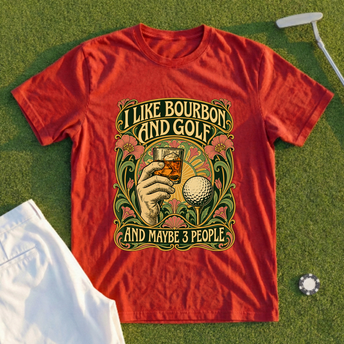 I Like Bourbon And Golf Art Nouveau Tee