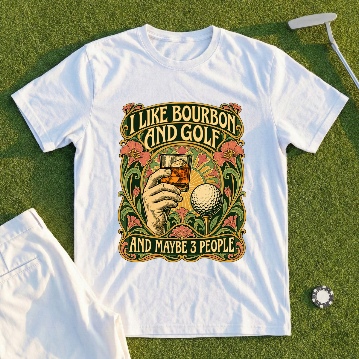 I Like Bourbon And Golf Art Nouveau Tee