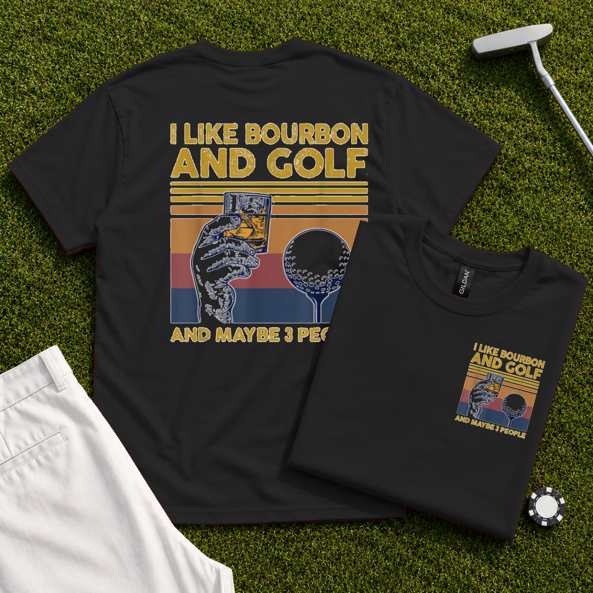 I Like Bourbon and Golf Back Print Tee