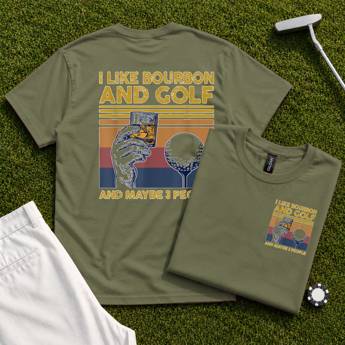 I Like Bourbon and Golf Back Print Tee
