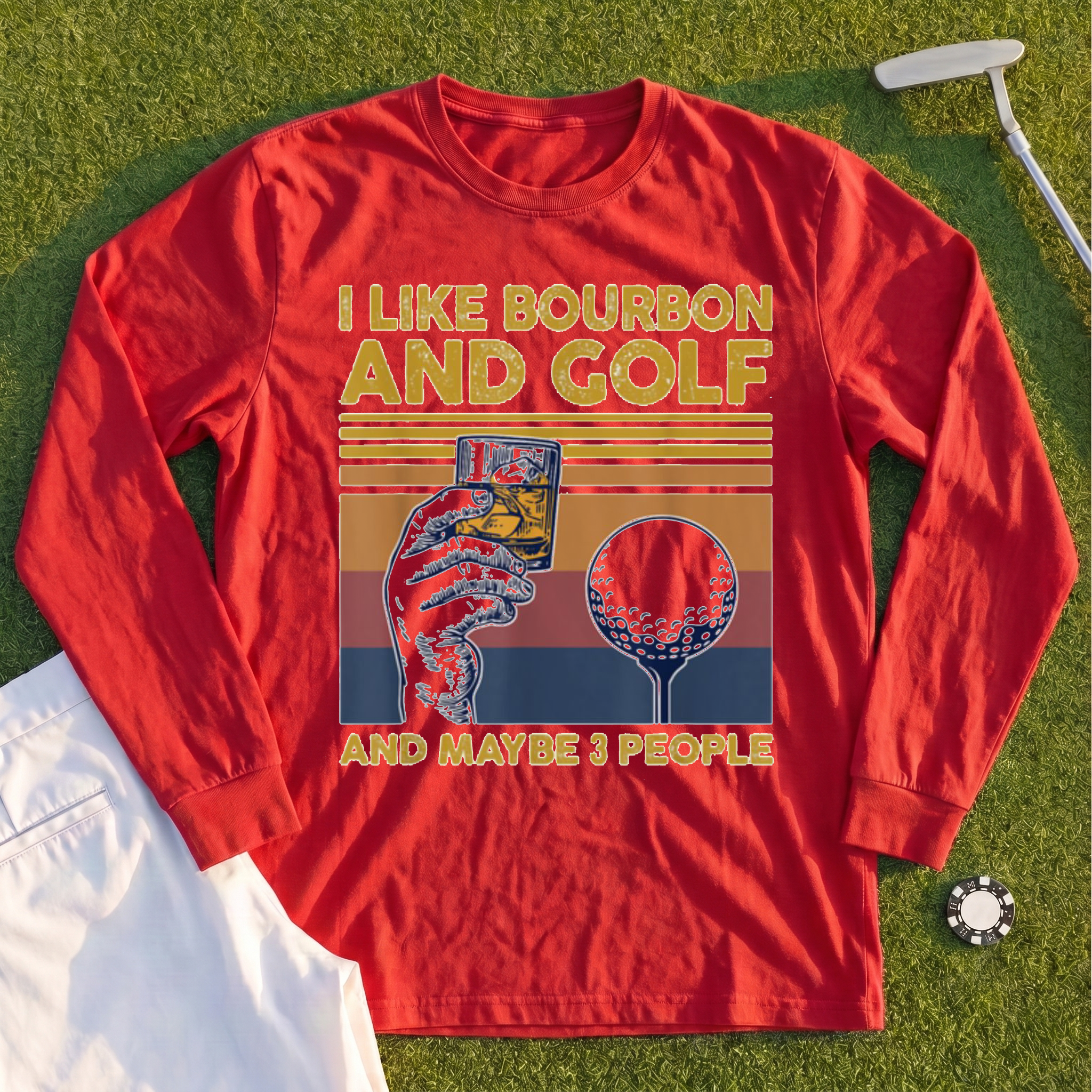 I Like Bourbon and Golf Long Sleeve Tee