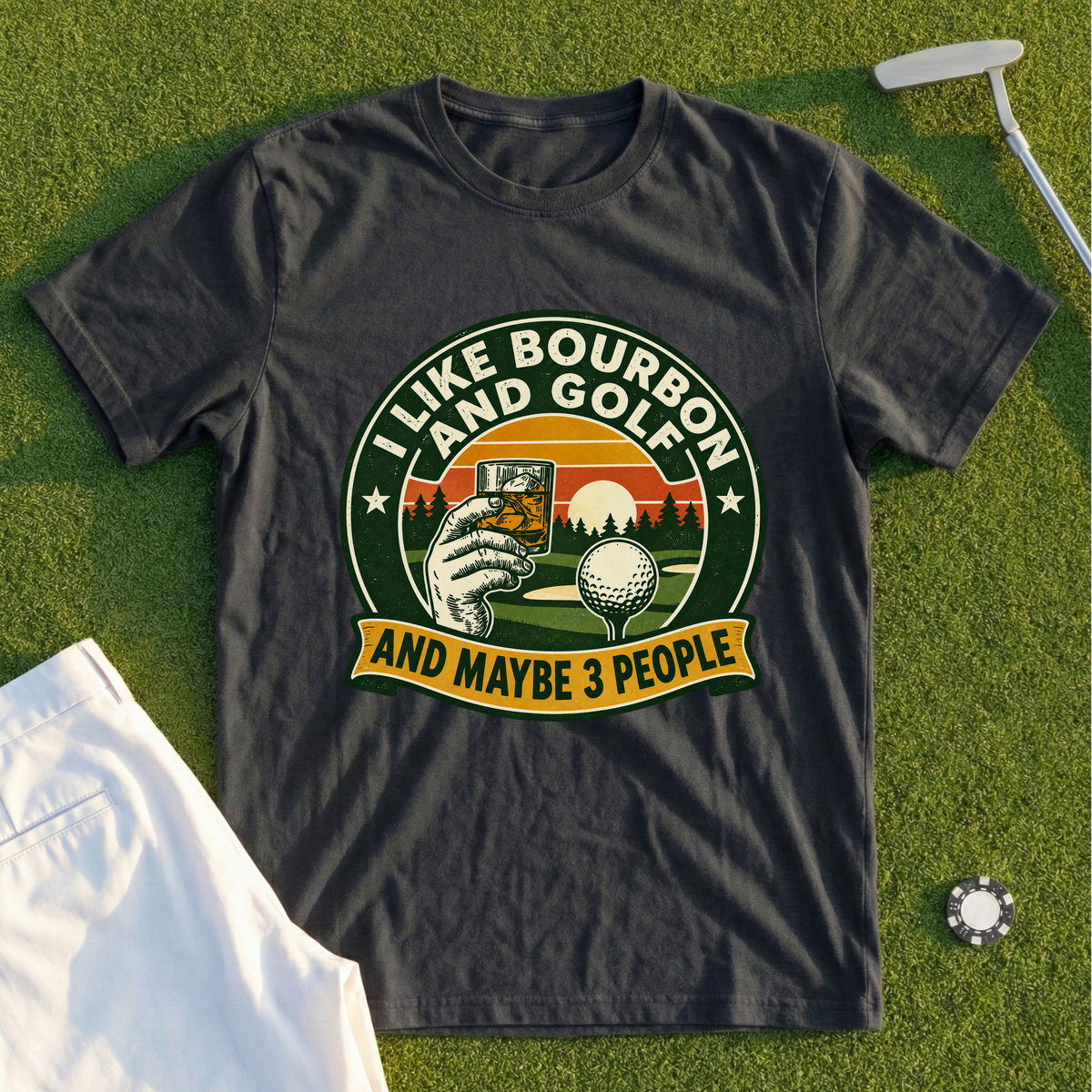 I Like Bourbon And Golf Park Badge Tee
