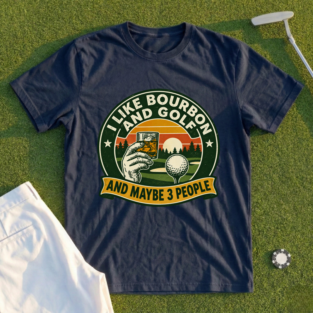 I Like Bourbon And Golf Park Badge Tee