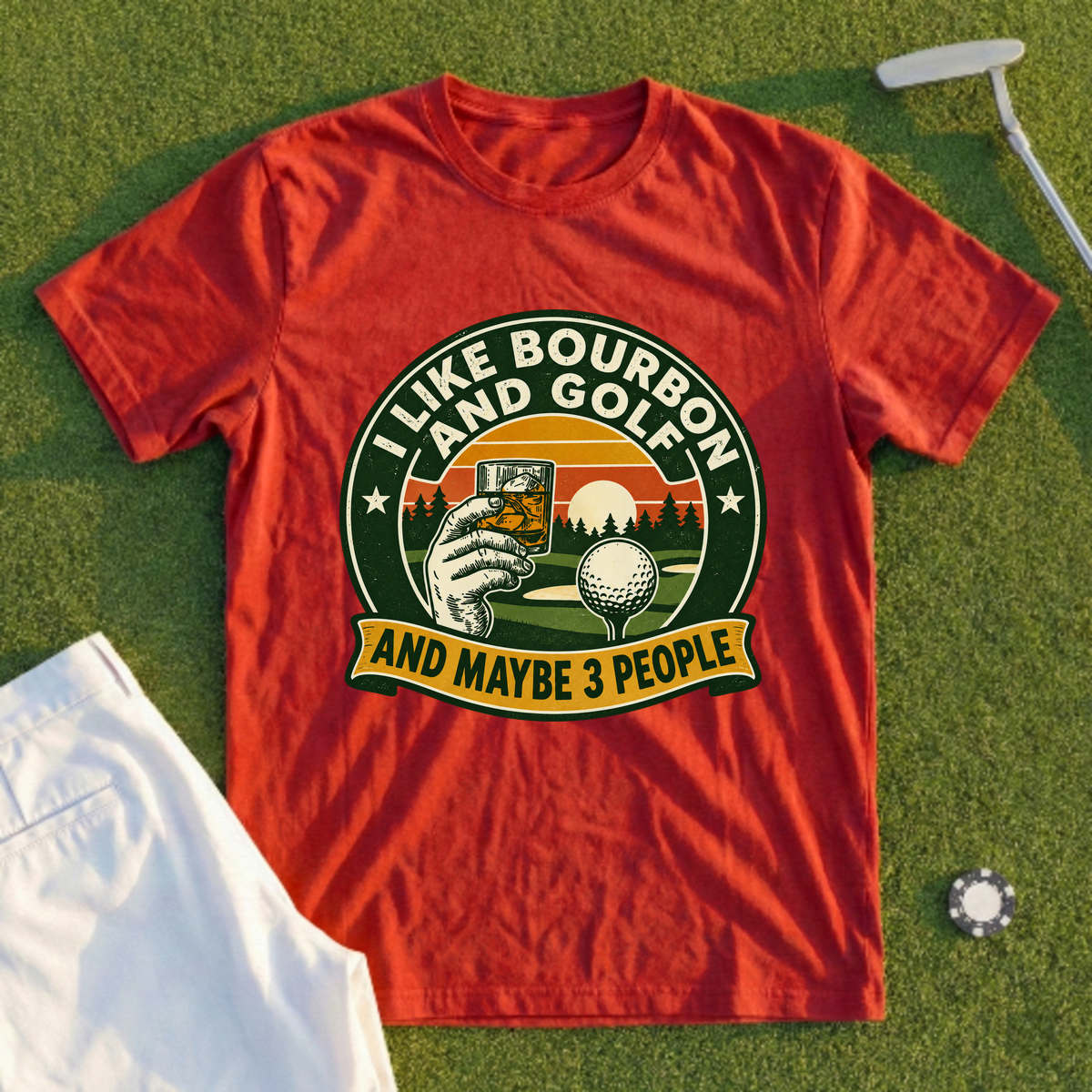 I Like Bourbon And Golf Park Badge Tee