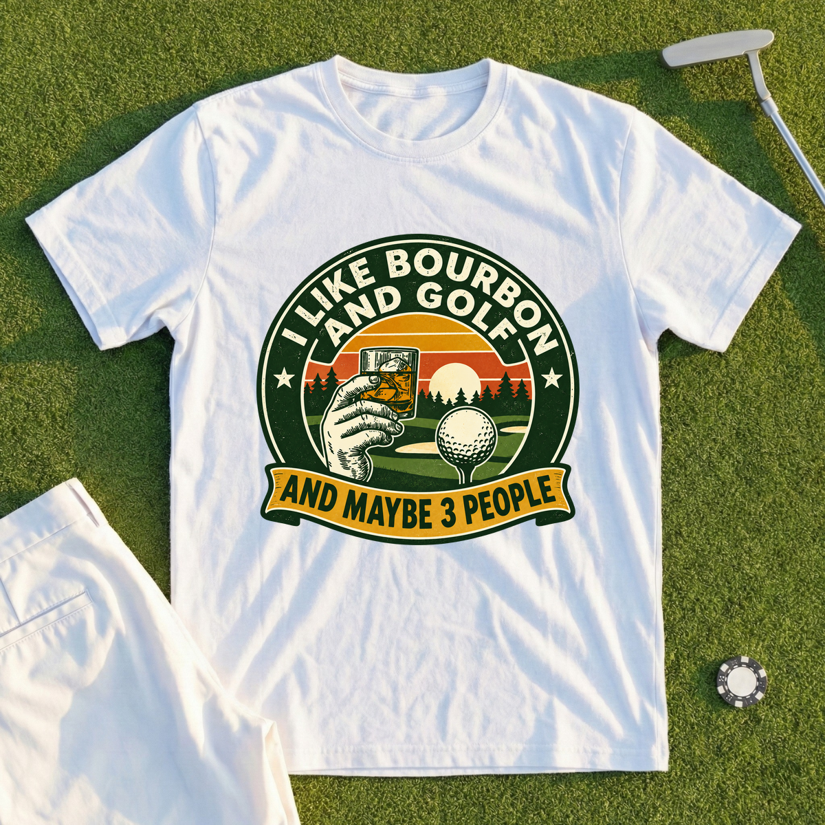 I Like Bourbon And Golf Park Badge Tee