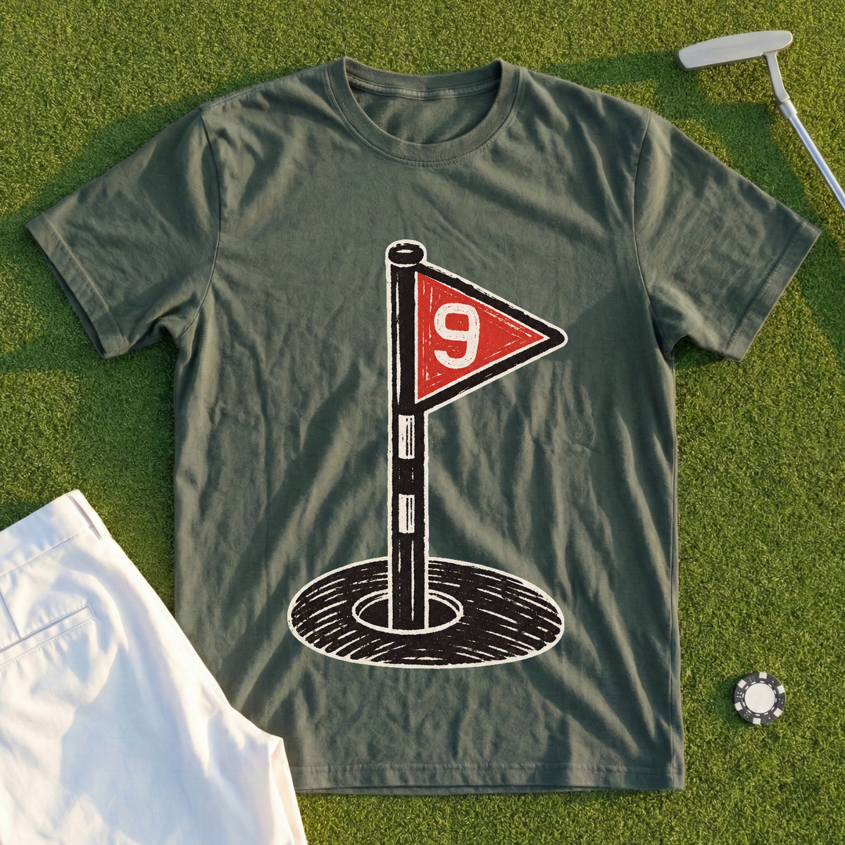 Linocut Flag On The Green Tee