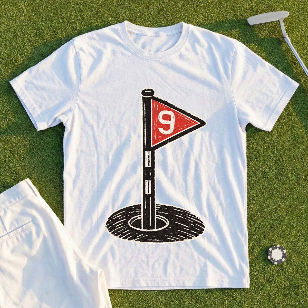 Linocut Flag On The Green Tee