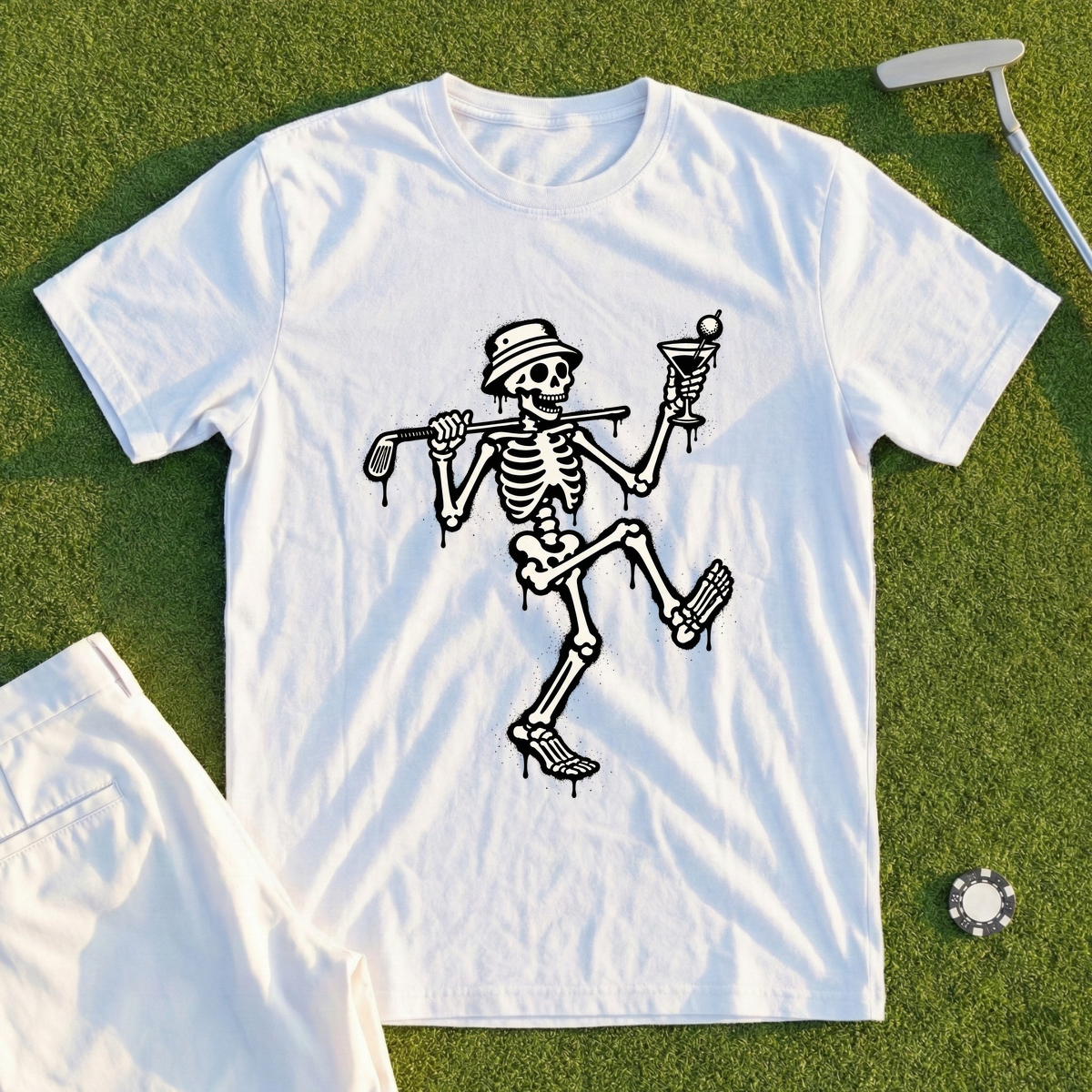 Martini Skeleton Strut Drip Tee