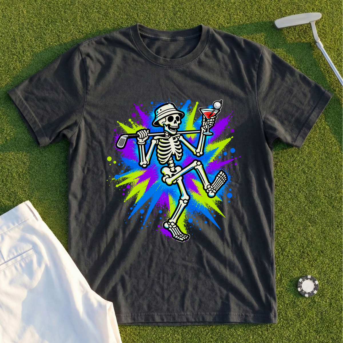 Martini Skeleton Strut Graffiti Tee