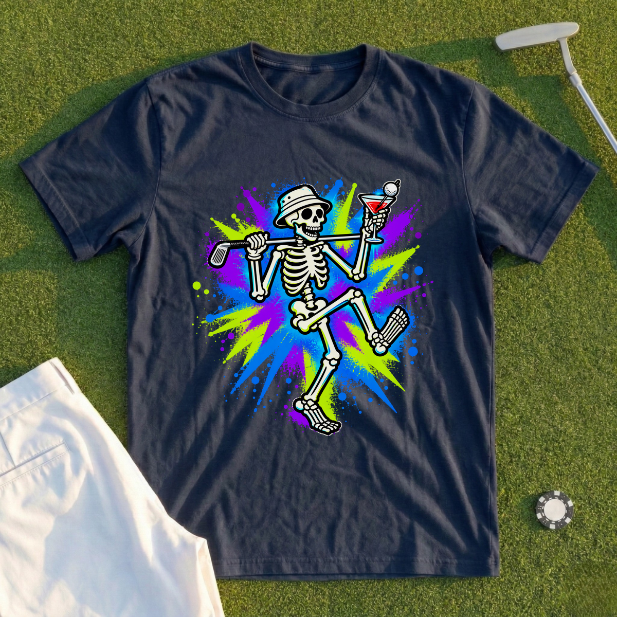 Martini Skeleton Strut Graffiti Tee