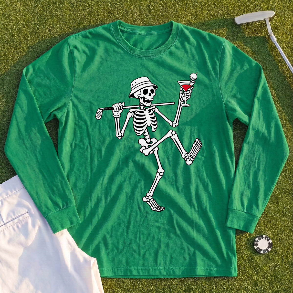 Martini Skeleton Strut Long Sleeve Tee
