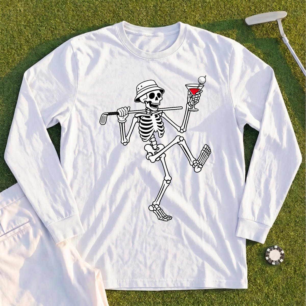 Martini Skeleton Strut Long Sleeve Tee