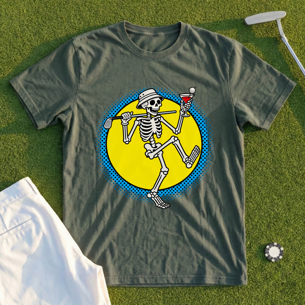 Martini Skeleton Strut Pop Art Tee