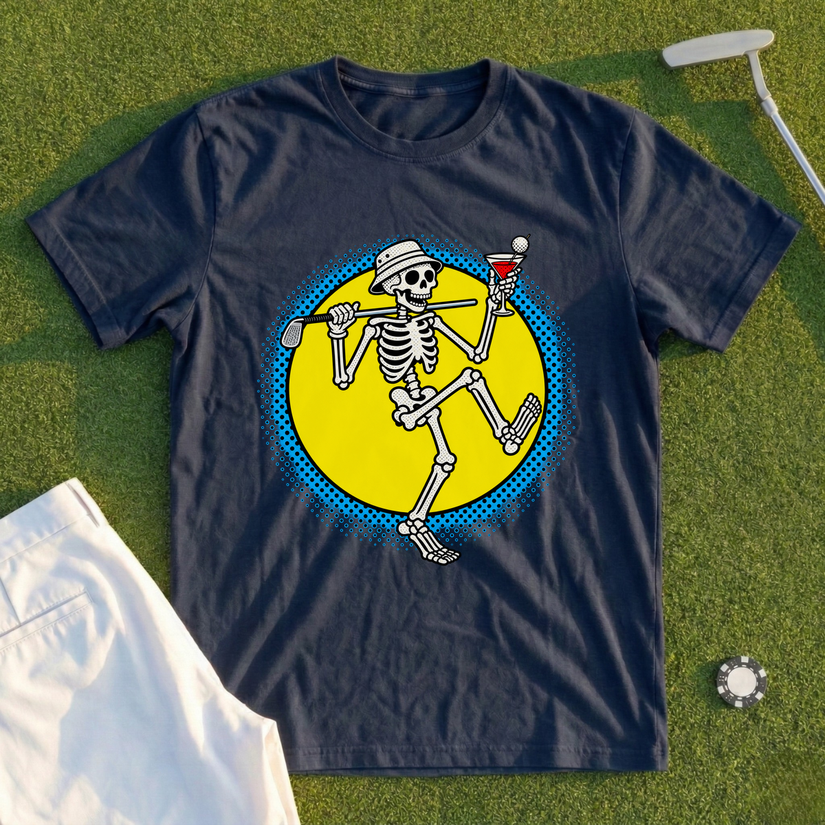 Martini Skeleton Strut Pop Art Tee
